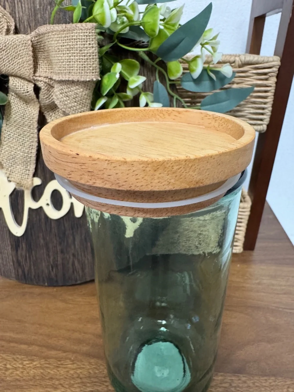 Tinted Glass Storage Jar with Bamboo Lid
